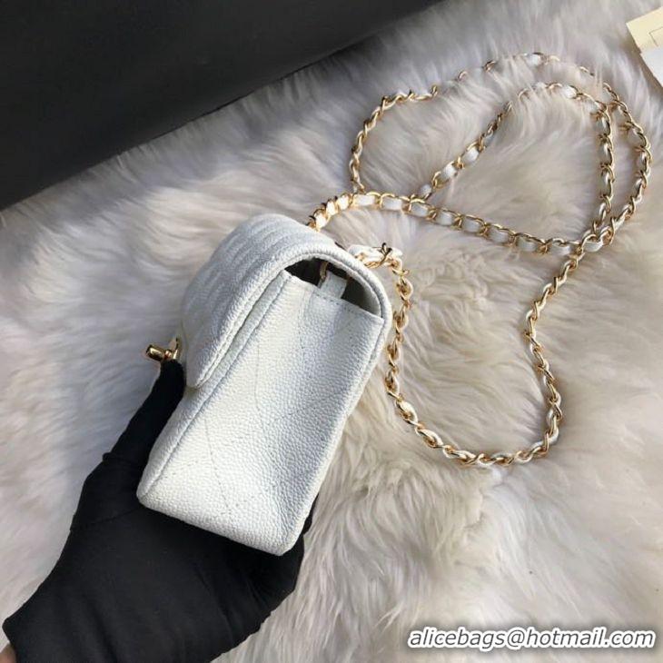 Top Quality Chanel Original Cannage Pattern Leather MINI Flap Bag A1115 White Gold