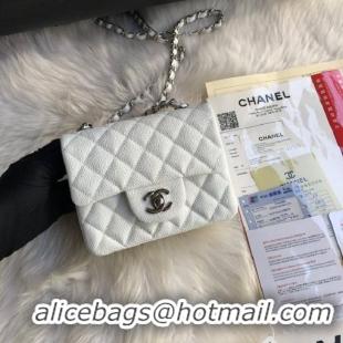 Best Quality Chanel Original Cannage Pattern Leather MINI Flap Bag A1115 White Silver