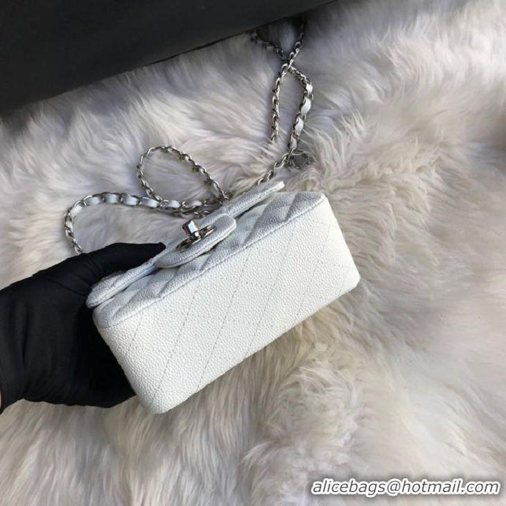 Best Quality Chanel Original Cannage Pattern Leather MINI Flap Bag A1115 White Silver