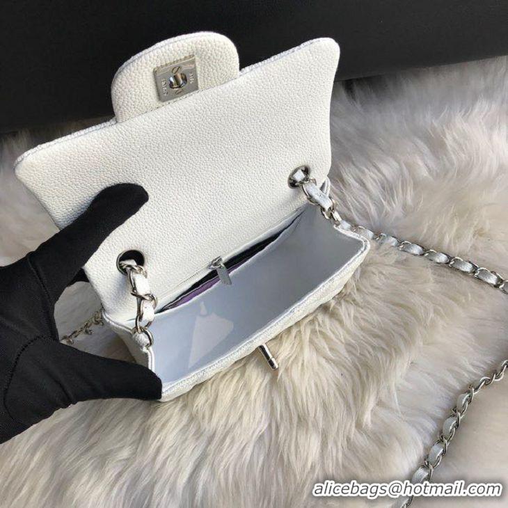 Best Quality Chanel Original Cannage Pattern Leather MINI Flap Bag A1115 White Silver