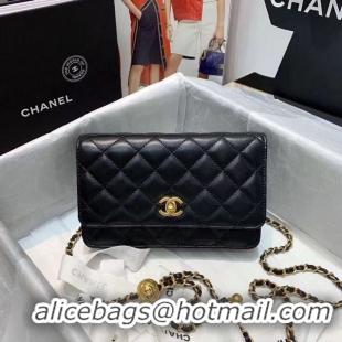 Discount Chanel WOC Original Leather Golden Ball Flap cross-body bag B33818 Black