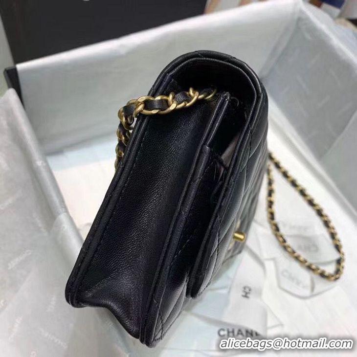 Discount Chanel WOC Original Leather Golden Ball Flap cross-body bag B33818 Black