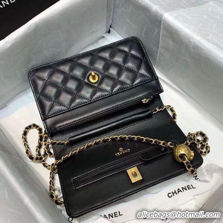 Discount Chanel WOC Original Leather Golden Ball Flap cross-body bag B33818 Black