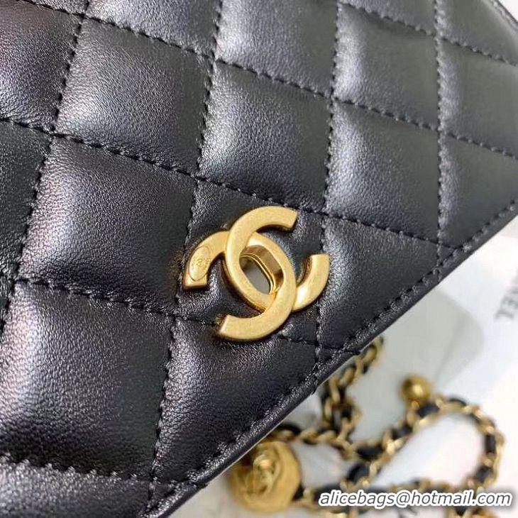 Discount Chanel WOC Original Leather Golden Ball Flap cross-body bag B33818 Black