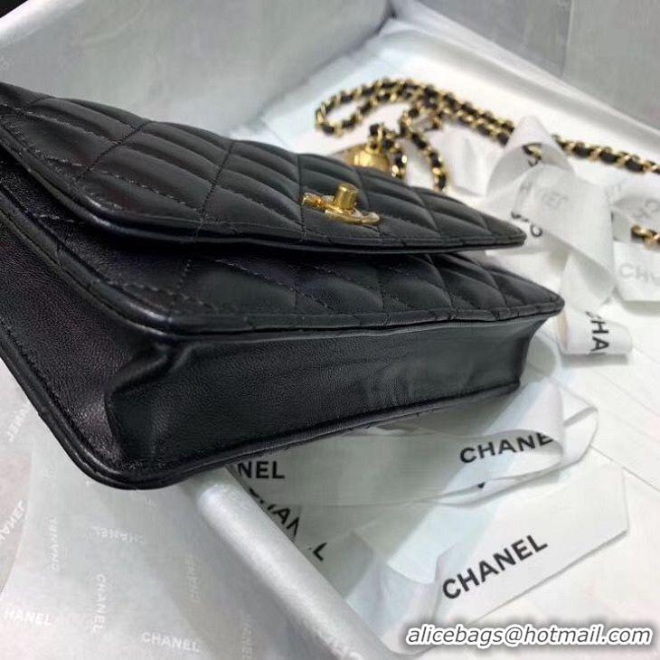 Discount Chanel WOC Original Leather Golden Ball Flap cross-body bag B33818 Black