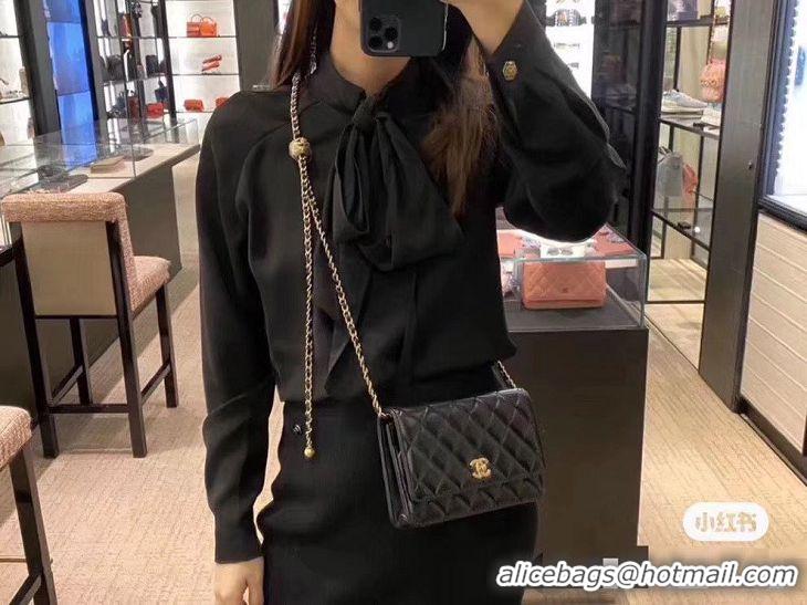 Discount Chanel WOC Original Leather Golden Ball Flap cross-body bag B33818 Black