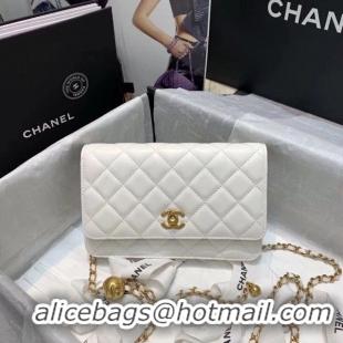 Cheapest Chanel WOC Original Leather Golden Ball Flap cross-body bag B33818 White