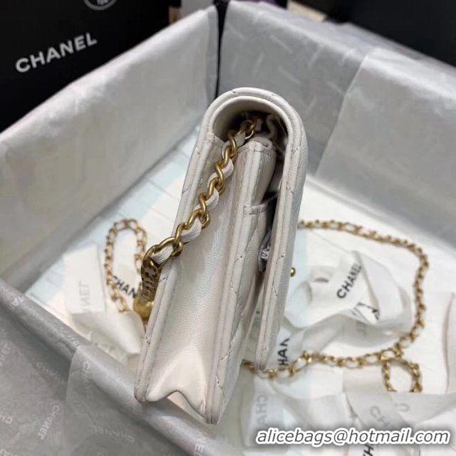 Cheapest Chanel WOC Original Leather Golden Ball Flap cross-body bag B33818 White