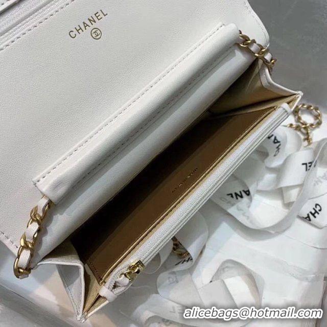 Cheapest Chanel WOC Original Leather Golden Ball Flap cross-body bag B33818 White