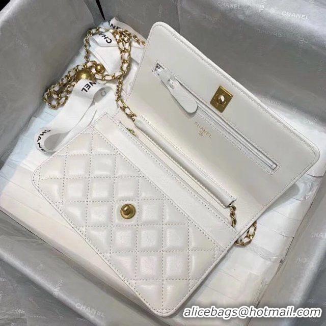 Cheapest Chanel WOC Original Leather Golden Ball Flap cross-body bag B33818 White