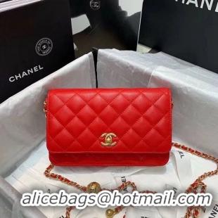 Classic Chanel WOC Original Leather Golden Ball Flap cross-body bag B33818 Red