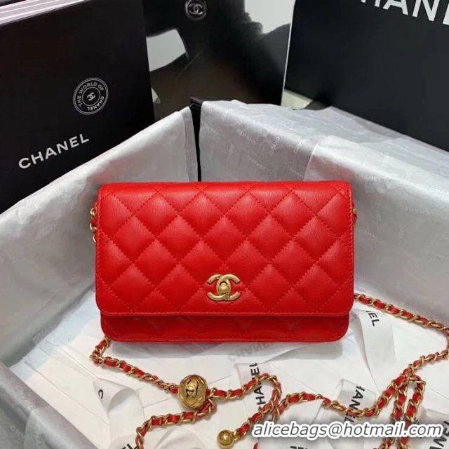 Classic Chanel WOC Original Leather Golden Ball Flap cross-body bag B33818 Red