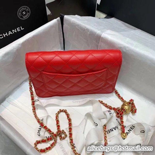 Classic Chanel WOC Original Leather Golden Ball Flap cross-body bag B33818 Red