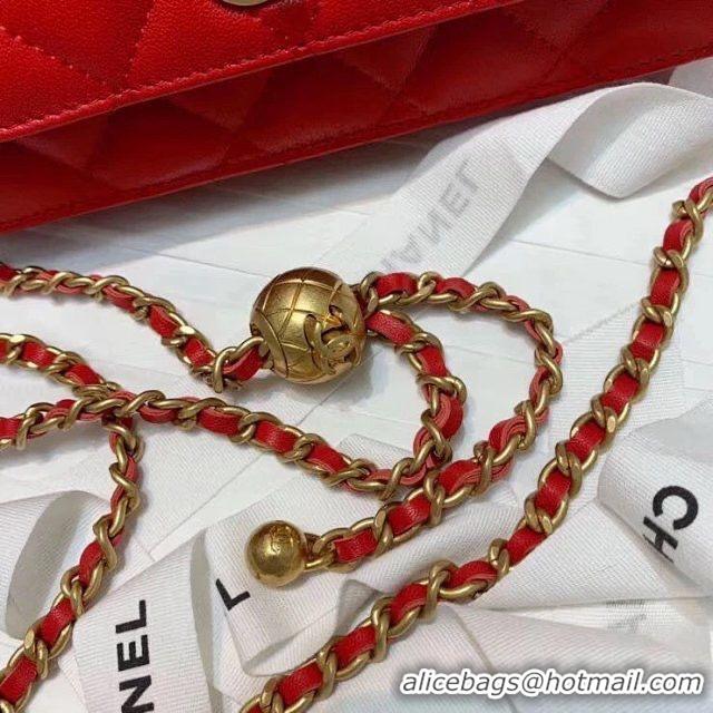 Classic Chanel WOC Original Leather Golden Ball Flap cross-body bag B33818 Red