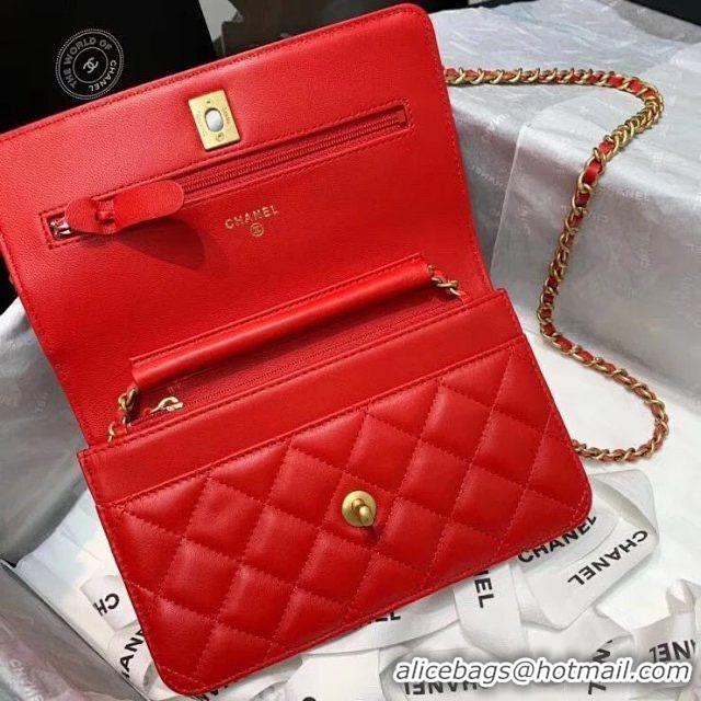 Classic Chanel WOC Original Leather Golden Ball Flap cross-body bag B33818 Red