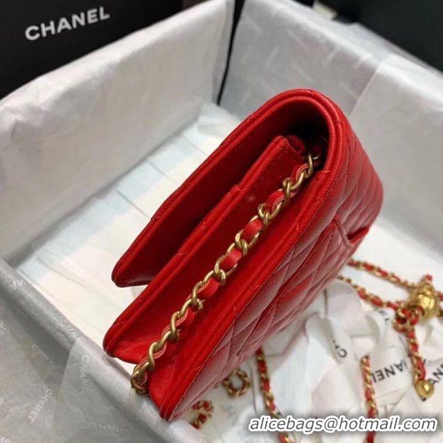 Classic Chanel WOC Original Leather Golden Ball Flap cross-body bag B33818 Red