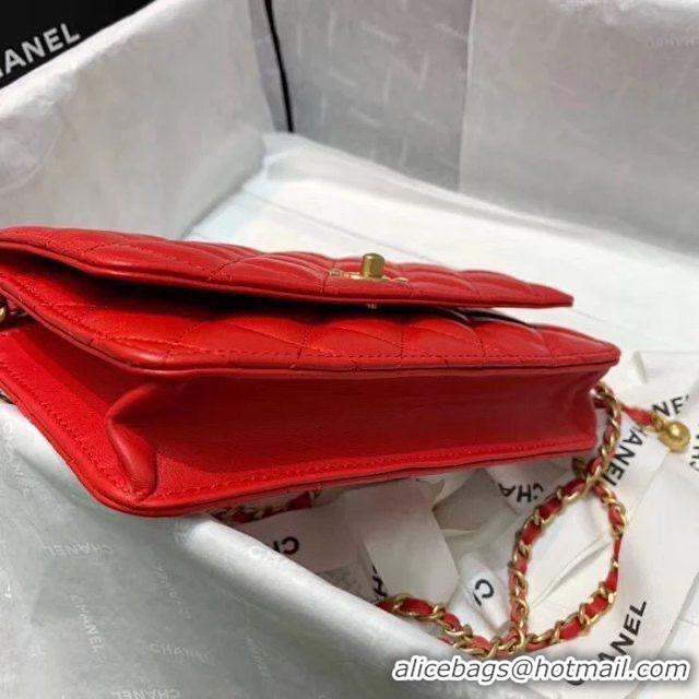 Classic Chanel WOC Original Leather Golden Ball Flap cross-body bag B33818 Red