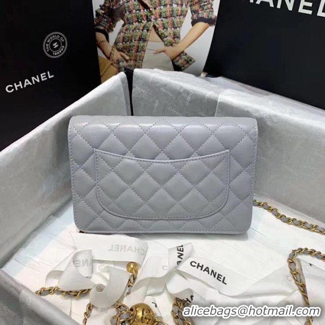 Sumptuous Chanel WOC Original Leather Golden Ball Flap cross-body bag B33818 Gray