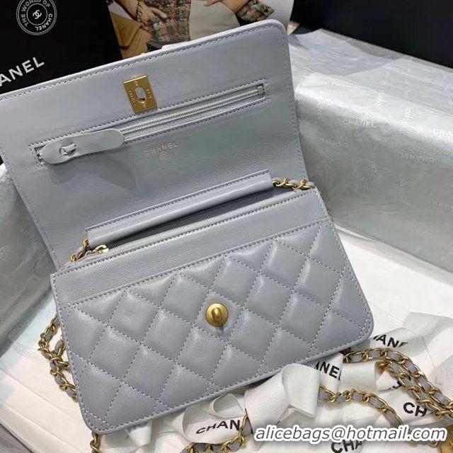 Sumptuous Chanel WOC Original Leather Golden Ball Flap cross-body bag B33818 Gray