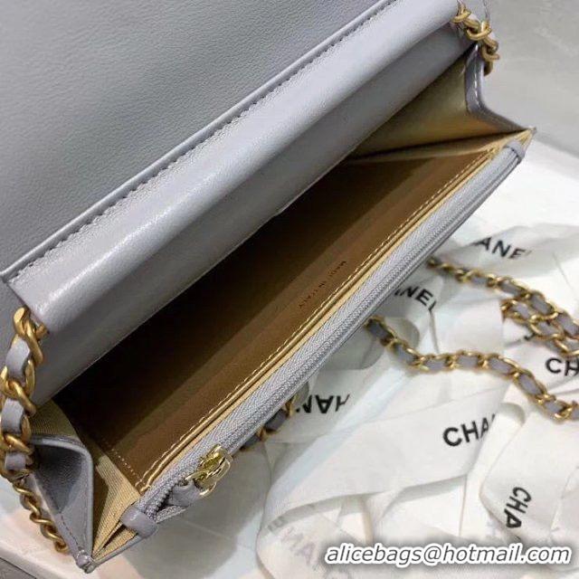 Sumptuous Chanel WOC Original Leather Golden Ball Flap cross-body bag B33818 Gray