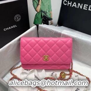 Grade Chanel WOC Original Leather Golden Ball Flap cross-body bag B33818 Pink