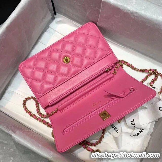 Grade Chanel WOC Original Leather Golden Ball Flap cross-body bag B33818 Pink