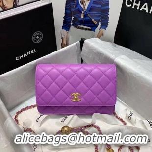 Best Chanel WOC Original Leather Golden Ball Flap cross-body bag B33818 Purple