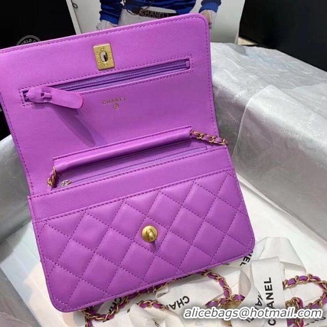 Best Chanel WOC Original Leather Golden Ball Flap cross-body bag B33818 Purple