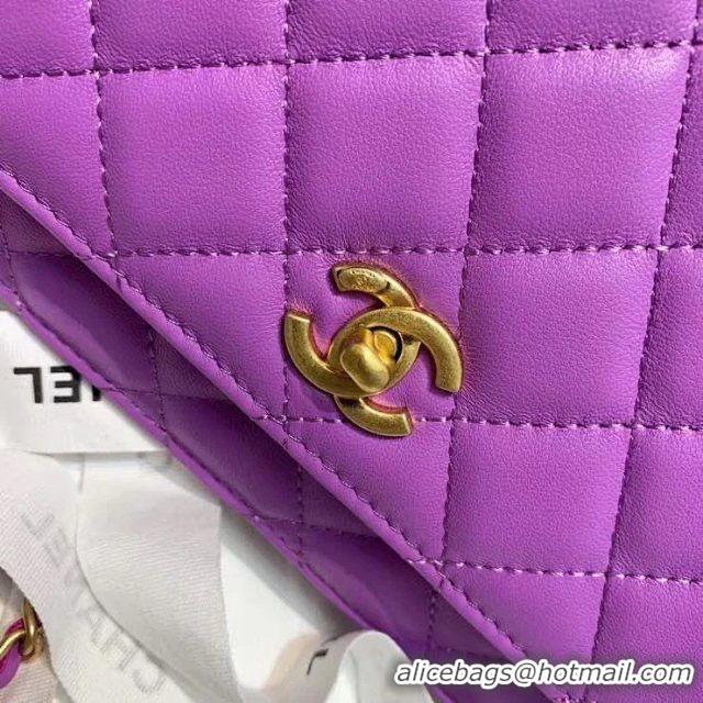 Best Chanel WOC Original Leather Golden Ball Flap cross-body bag B33818 Purple