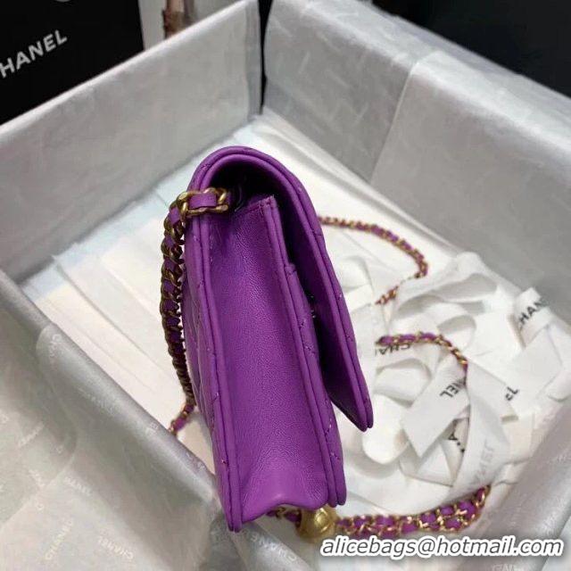 Best Chanel WOC Original Leather Golden Ball Flap cross-body bag B33818 Purple