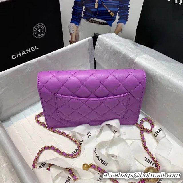 Best Chanel WOC Original Leather Golden Ball Flap cross-body bag B33818 Purple