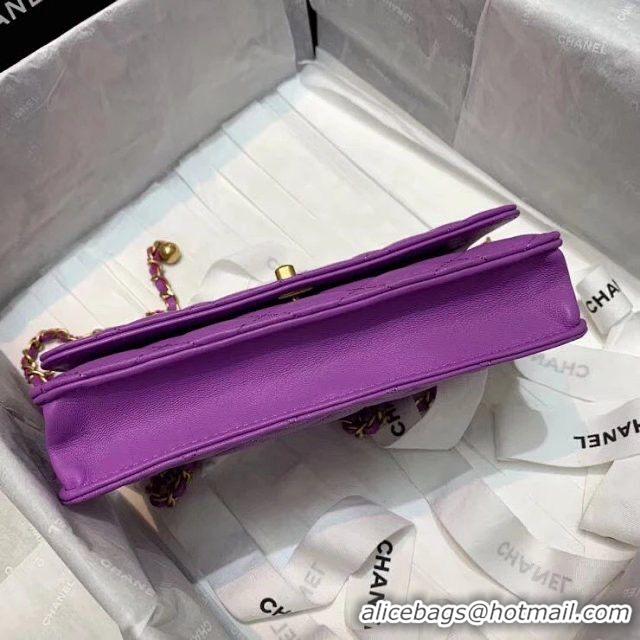 Best Chanel WOC Original Leather Golden Ball Flap cross-body bag B33818 Purple