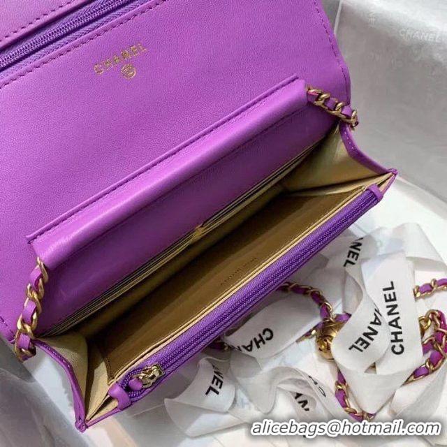 Best Chanel WOC Original Leather Golden Ball Flap cross-body bag B33818 Purple