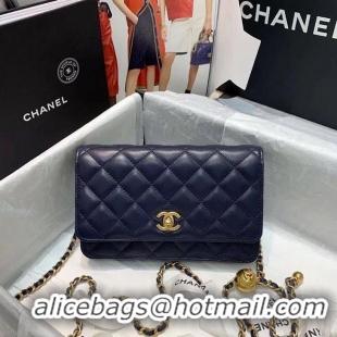 Fashion Chanel WOC Original Leather Golden Ball Flap cross-body bag B33818 Navy