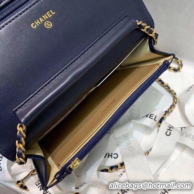 Fashion Chanel WOC Original Leather Golden Ball Flap cross-body bag B33818 Navy