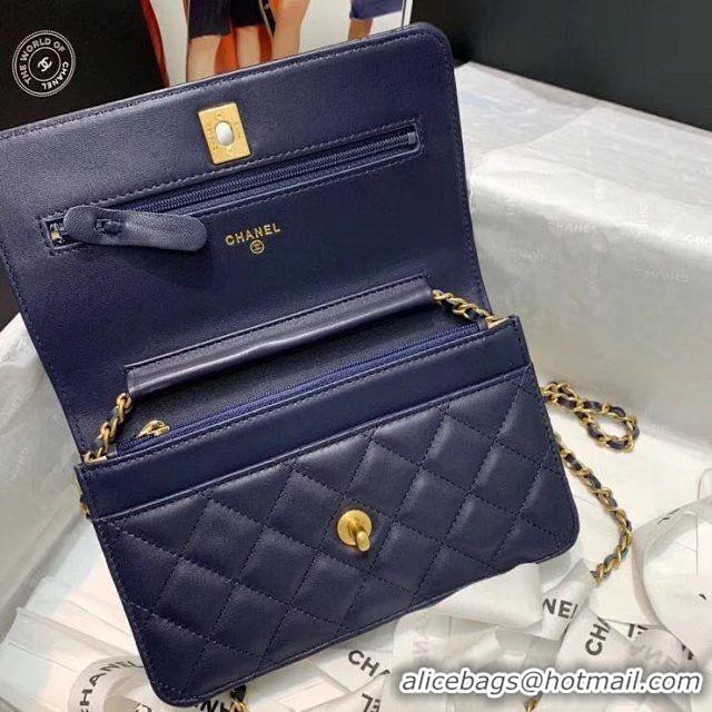 Fashion Chanel WOC Original Leather Golden Ball Flap cross-body bag B33818 Navy