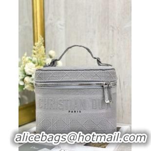 DIOR Travel Vanity Case Gray Stone Embroidered Cannnage Canvas M950