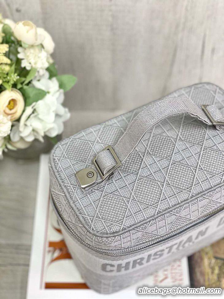 DIOR Travel Vanity Case Gray Stone Embroidered Cannnage Canvas M950