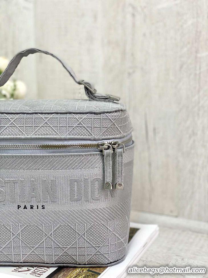 DIOR Travel Vanity Case Gray Stone Embroidered Cannnage Canvas M950