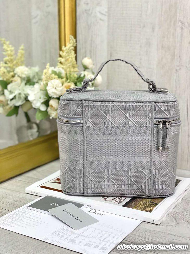 DIOR Travel Vanity Case Gray Stone Embroidered Cannnage Canvas M950