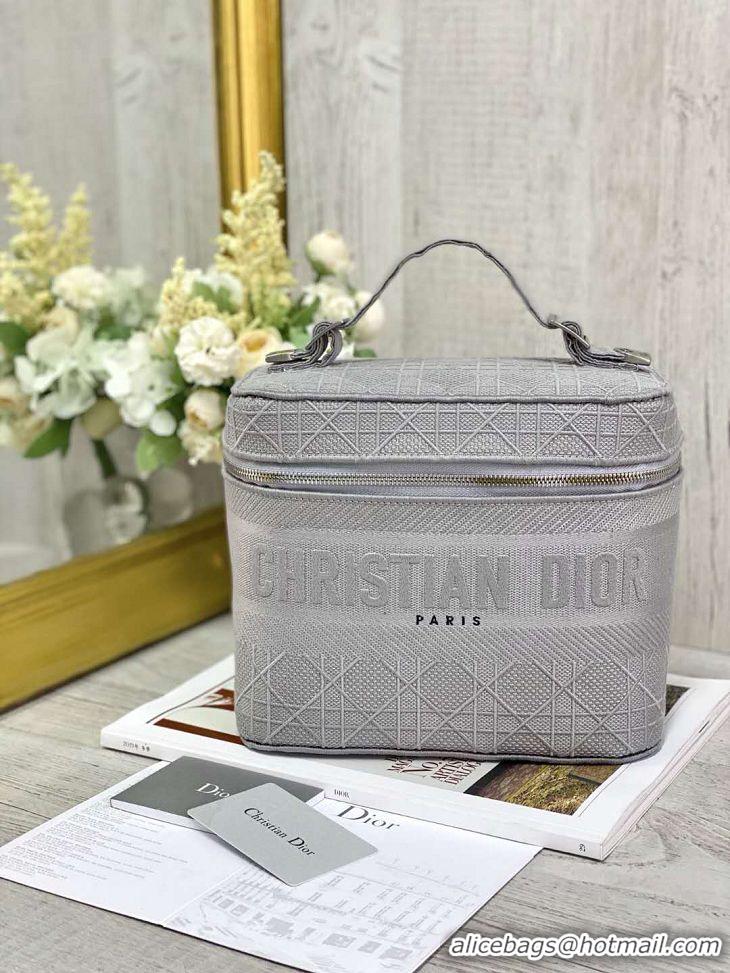 DIOR Travel Vanity Case Gray Stone Embroidered Cannnage Canvas M950