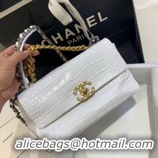 New Fashion CHANEL 19 Flap Bag Crocodile Leather AS1160 white