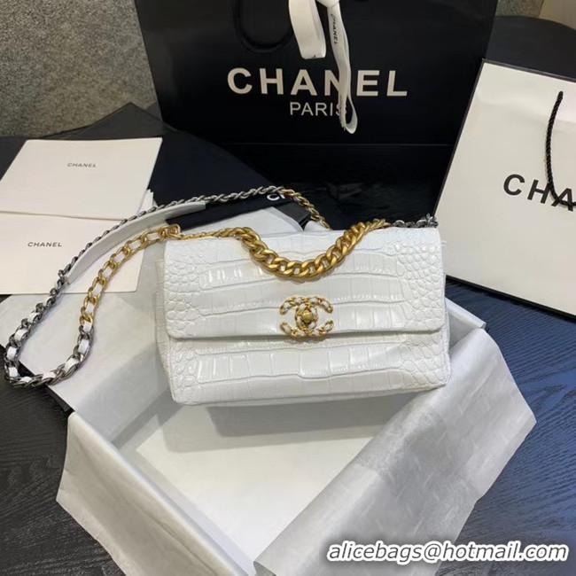 New Fashion CHANEL 19 Flap Bag Crocodile Leather AS1160 white