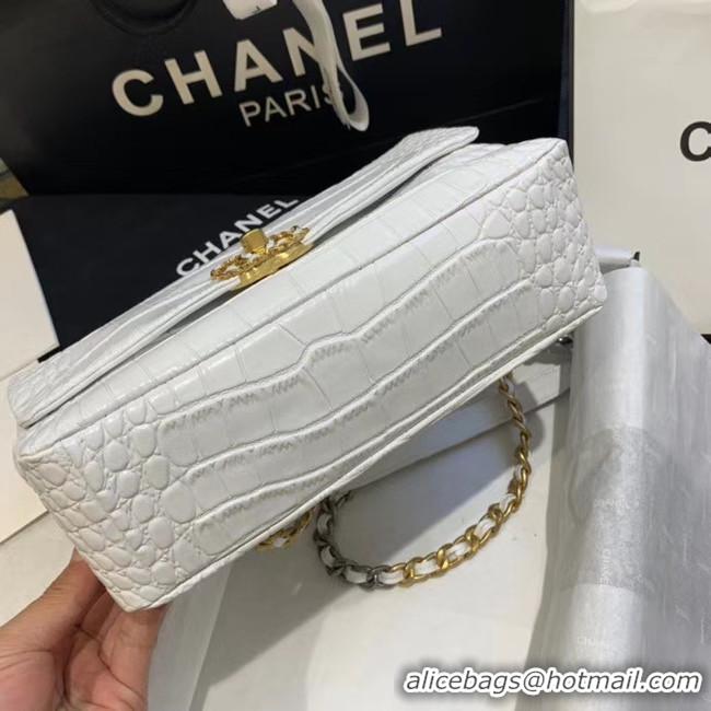 New Fashion CHANEL 19 Flap Bag Crocodile Leather AS1160 white