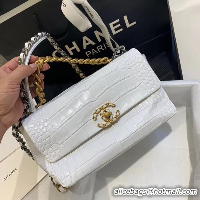 New Fashion CHANEL 19 Flap Bag Crocodile Leather AS1160 white