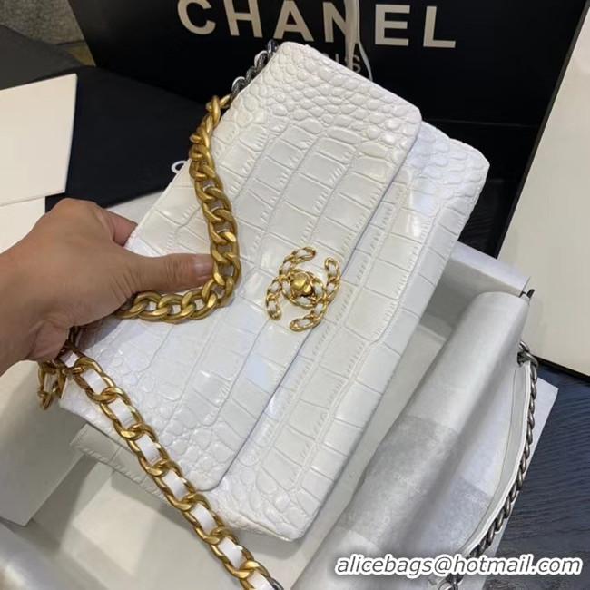 New Fashion CHANEL 19 Flap Bag Crocodile Leather AS1160 white