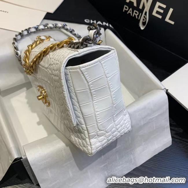 New Fashion CHANEL 19 Flap Bag Crocodile Leather AS1160 white