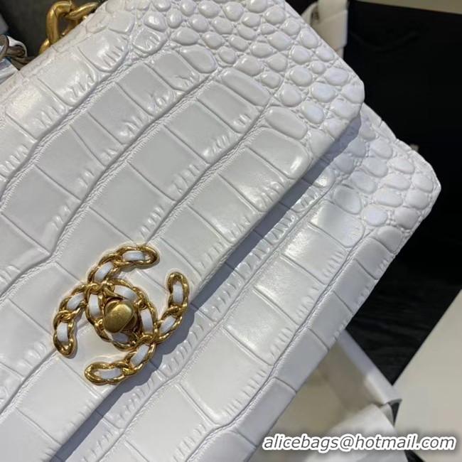 New Fashion CHANEL 19 Flap Bag Crocodile Leather AS1160 white