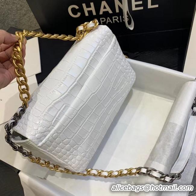 New Fashion CHANEL 19 Flap Bag Crocodile Leather AS1160 white