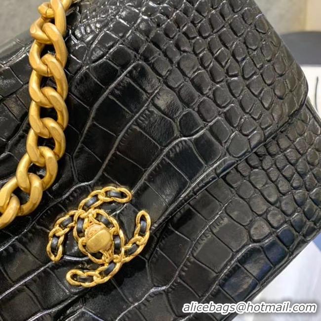 Grade Cheapest CHANEL 19 Flap Bag Crocodile Leather AS1160 black